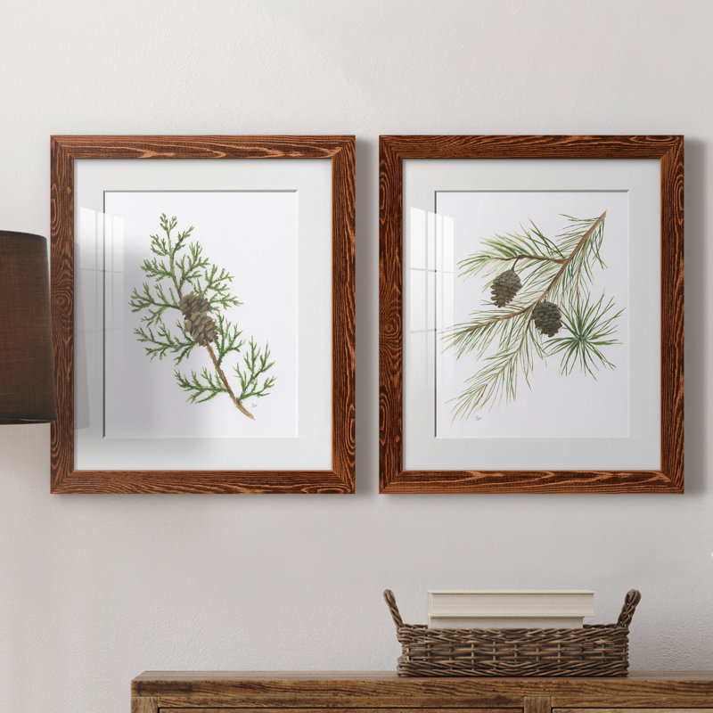 Winter Botanical III - ensemble de 2 reproductions d'art, H 20 po x l 17 po x P 1 po, Papier avec cadre érable, Blanc