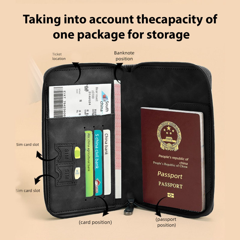 Étui à passeport avec passeport, Noir