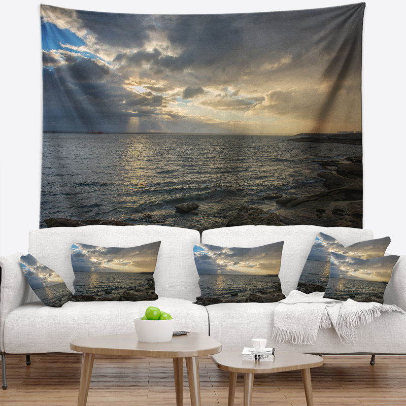 Tapisserie côtière australienne nuageuse à Sydney, H 50 po x l 60 po
