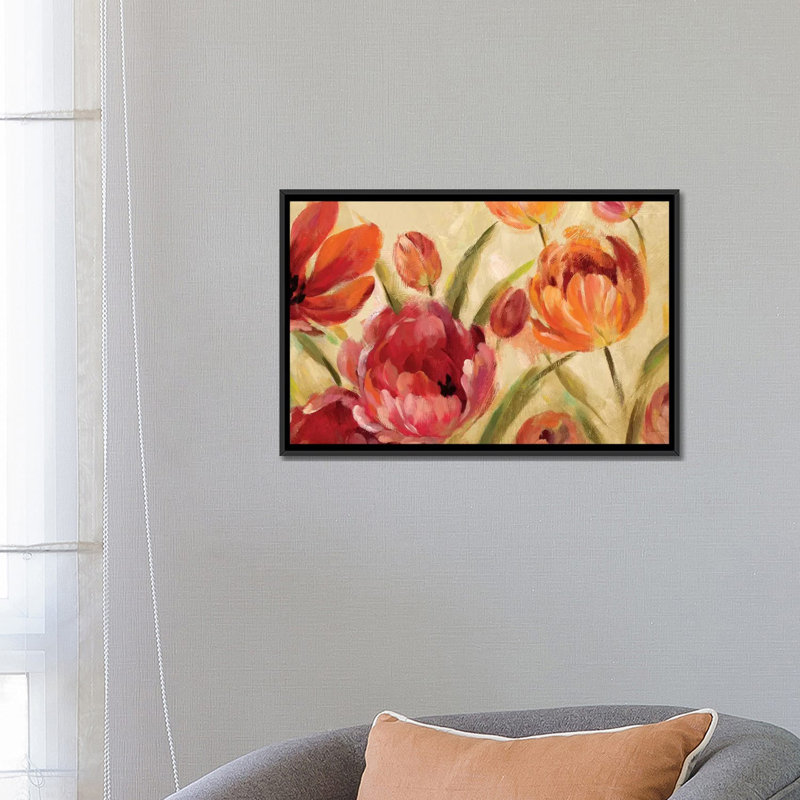 " Expressive Tulips " by Silvia Vassileva, 18" H x 26" W x 1.5" D, Black Framed Canvas, No Matte