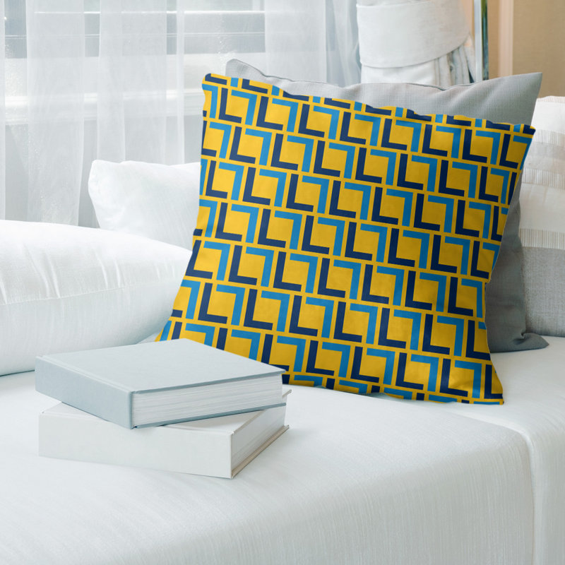 Housse et insert de coussin de luxe Los Angeles Flash Football Square, Bleu marine / bleu pastel / or, 14 po x 14 po