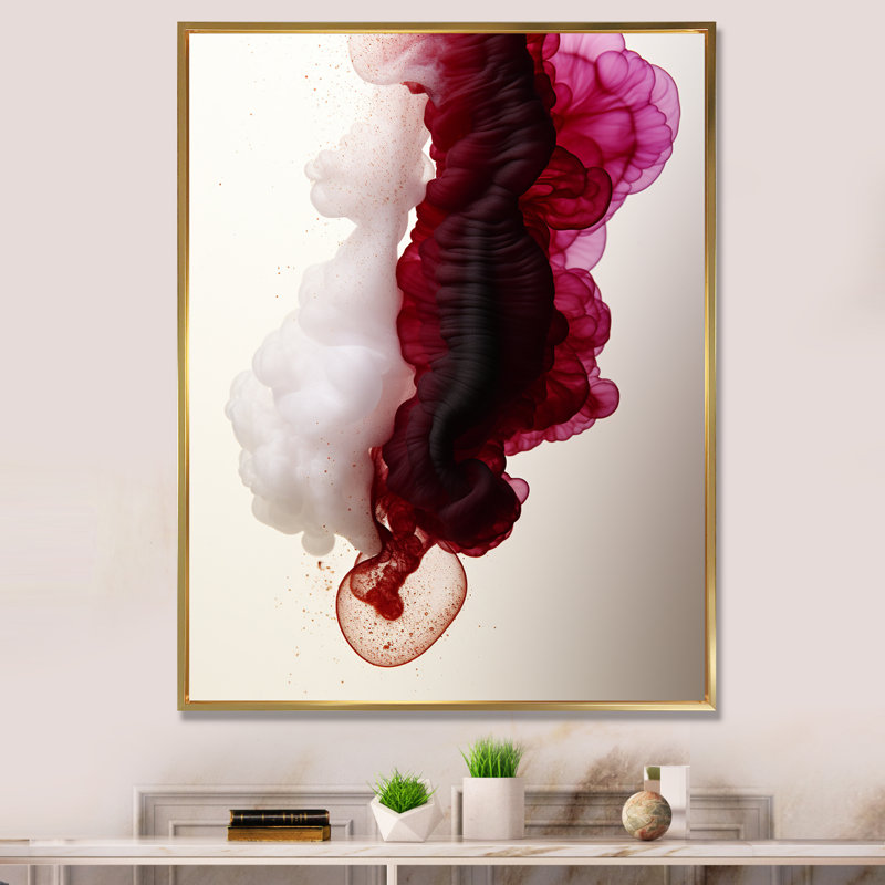 Nuage d'encre magenta exquis, H 32 po x l 24 po x P 1 po, Cadre flottant doré
