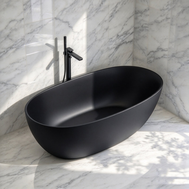MonBlari 51'' X 27.5'' FreeStanding Black Soaking Acrylic Bathtub With Overflow And Pop-Up Drain For Bathroom, Matte Black