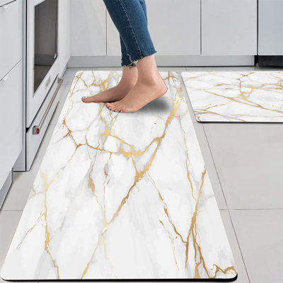 Tapis de cuisine dorés et blancs antidérapants 2 pièces