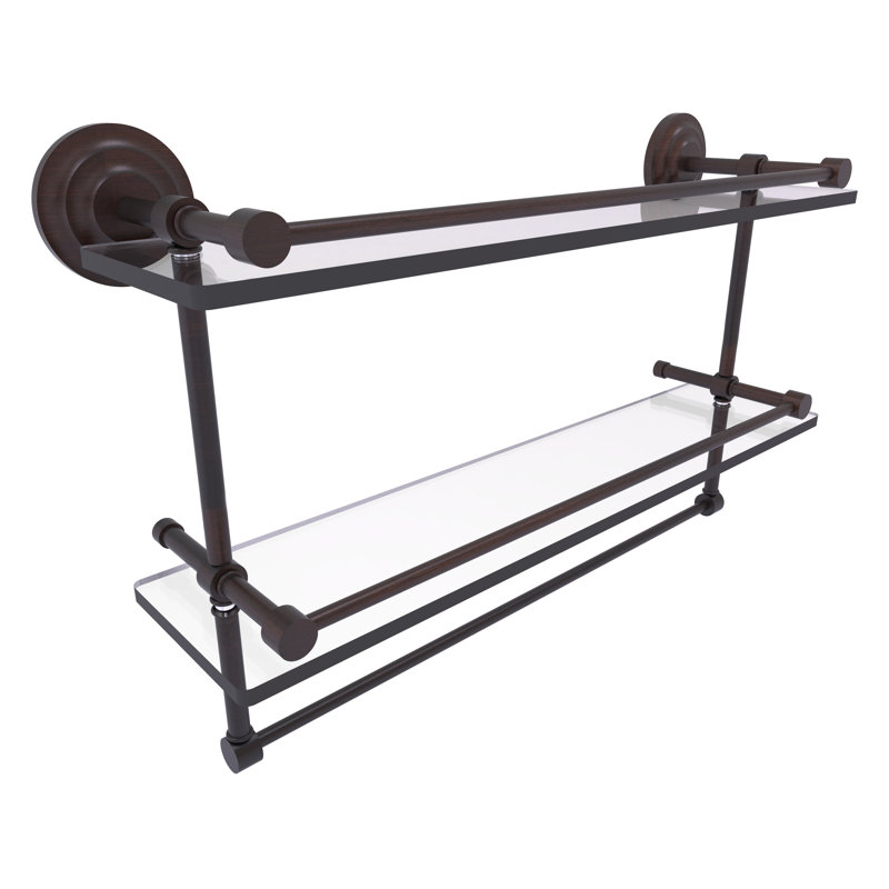 Leamore 2 Piece Tiered Shelf with Towel Bar, Venetian Bronze, 12" H x 22" W x 5" D