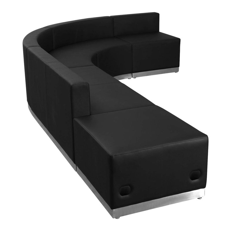 Black Faux Leather Five Piece Reception Set with Ottoman
