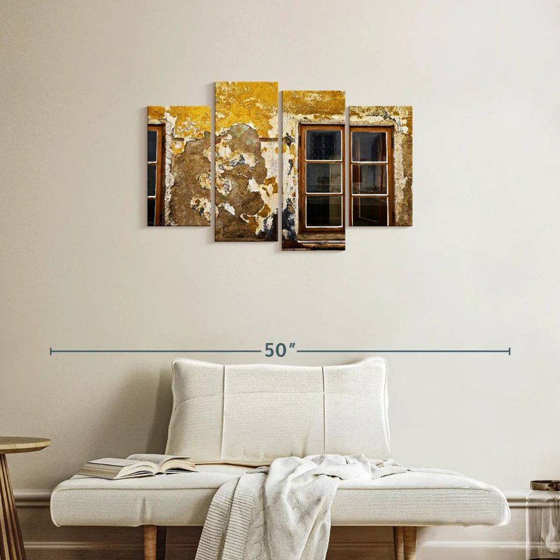 Lilie fenêtre jaune mur craquelé, H 22 po x l 36 po
