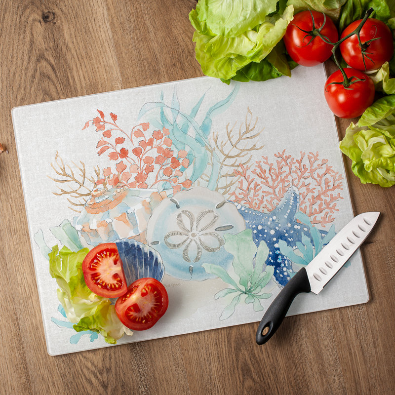 Seaside Coral and Shells Tempered Glass Cutting Board