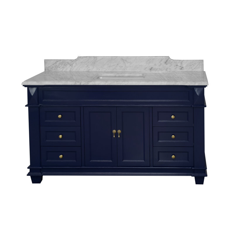 Ensa 60'' Single Bathroom Vanity with Top, Carrara Marble, Royal Blue