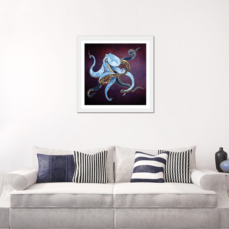 Pieuvre métallique Iii - impression d'art graphique, 24" H x 24" W x 1'' D, White Paper, Blanc