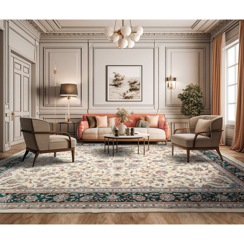 Tapis botanique traditionnel en laine noué à la main 12 x 15 Kaasan