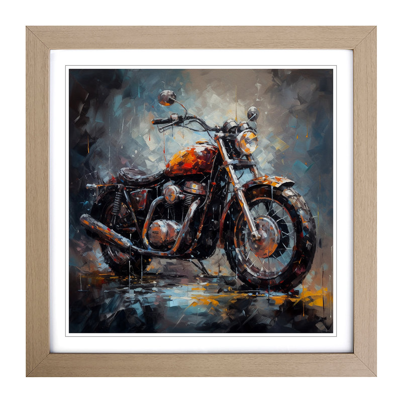 Motorcycle Palette Knife - Single Picture Frame Print on Wood, Oak