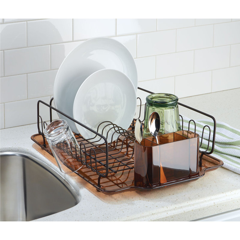 Bronze Foldable Metal Dish Drainer with Utensil Cup