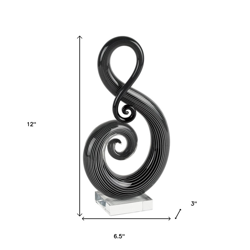 Aanijah 12" Murano Glass Modern Abstract Tabletop Sculpture, Black, 12" H x 7" W x 2" D