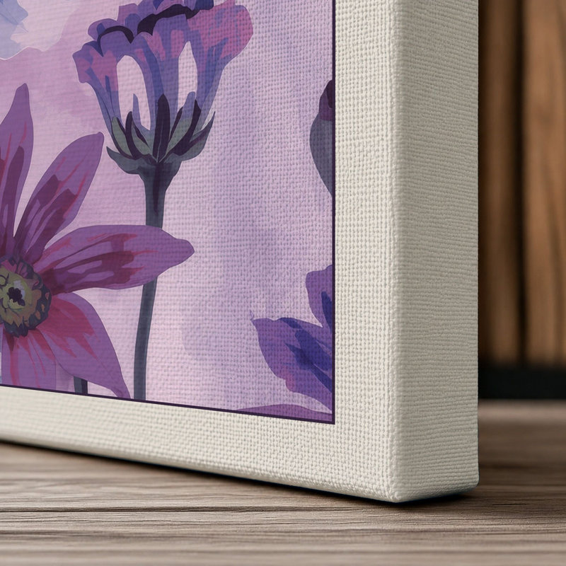 Purple Daisy Sprinkle Botanical - Wrapped Canvas, 18x12 - 45.7 x 30.5 cm, Cream Border