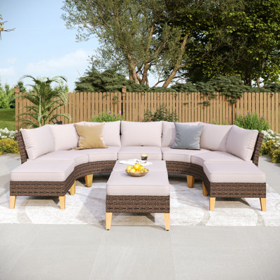 All Weather Wicker/Rattan 9 - Person Seating Group with Cushions
