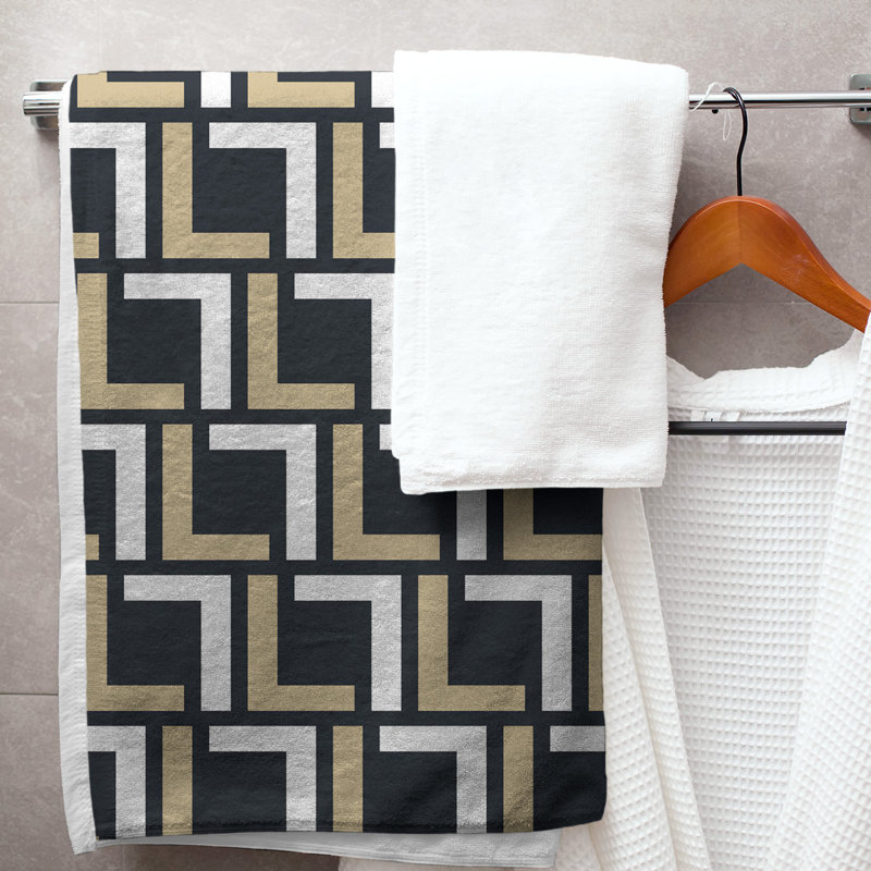 Bath Towel, Black/Old Gold/White
