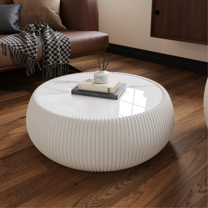 Table d'appoint moderne pour la maison, table basse en forme de tambour pour le salon, Marble / Beige