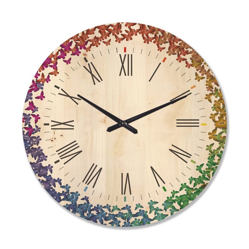 Horloge murale arc-en-ciel papillon Origami, Très grand