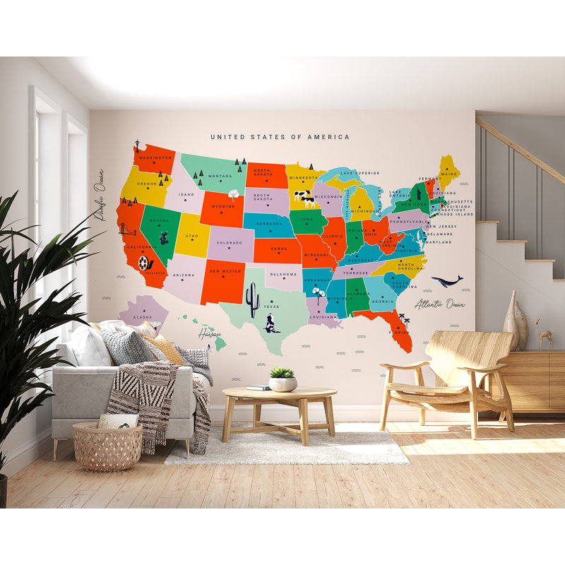 Adhésif mural carte du monde Aviza, L 96 po x L 68 po