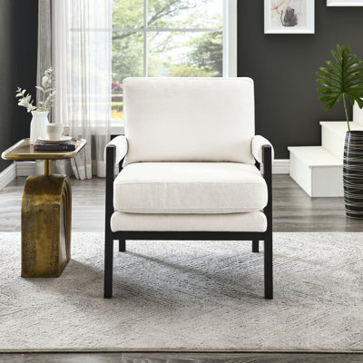 Isabelle Modern Chenille Work Chair - Seat, Wood Frame, Versatile Back Cushion, White Upholstery Mid-Century Reading Soft Cushioning, Solid Legs, Remo by Red Barrel Studio