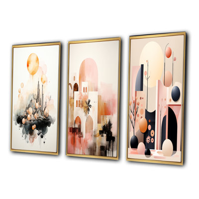 «Serene Abstract Landscape In Retro Pastel», 3 pièces sur toile