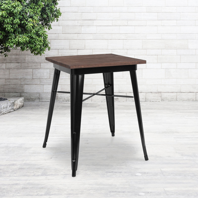 Wragby 23.5" Square Metal Indoor Bar Height Table with Rustic Wood Top, 42" H x 24" L x 24" W, Black