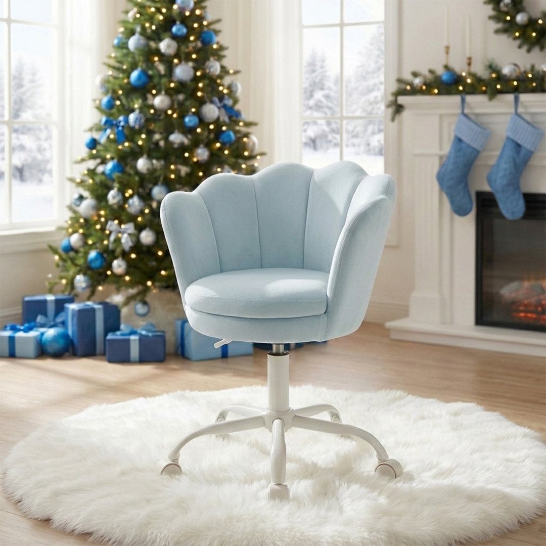 Flower Swivel Adjustable Height Kids Chair With 5 Wheels, Upholstered Velvet Activity Chair For Living Room, Stylish Kids Armchair Mercer41 