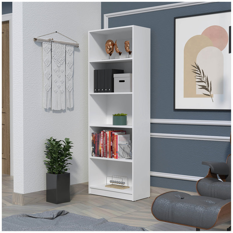 Sutton 4 Shelves Bookcase With Modern Storage Shelves, White
