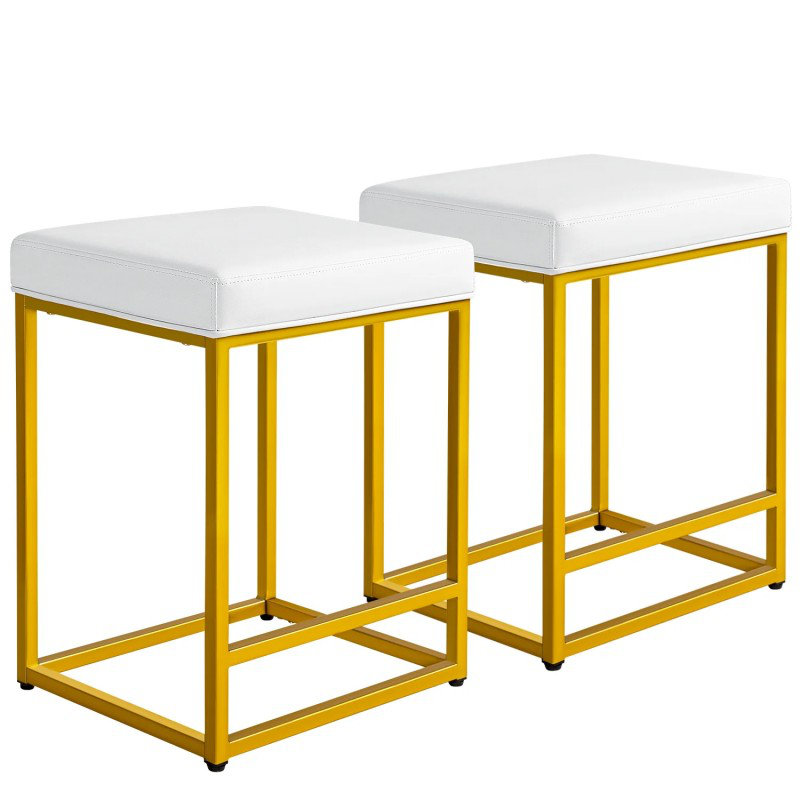 Set of 2 Bar Stools, Upholstered Counter Stool with Metal Frame
