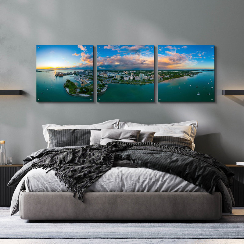 «Sarasota Sunset 2» par Epic Portfolio, ensemble d'art mural en verre acrylique, 3 pièces, H 24 po x l 72 po