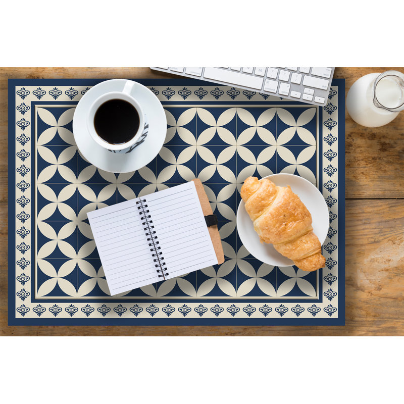 Kobbe Vinyl Abstract Rectangle Placemat, Blue