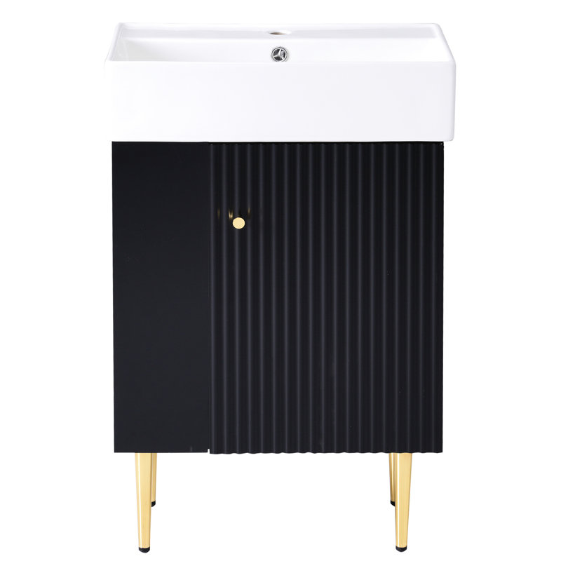 Meuble-lavabo moderne 21,6 po, lavabo en céramique, meuble latéral gauche pour rangement, Noir