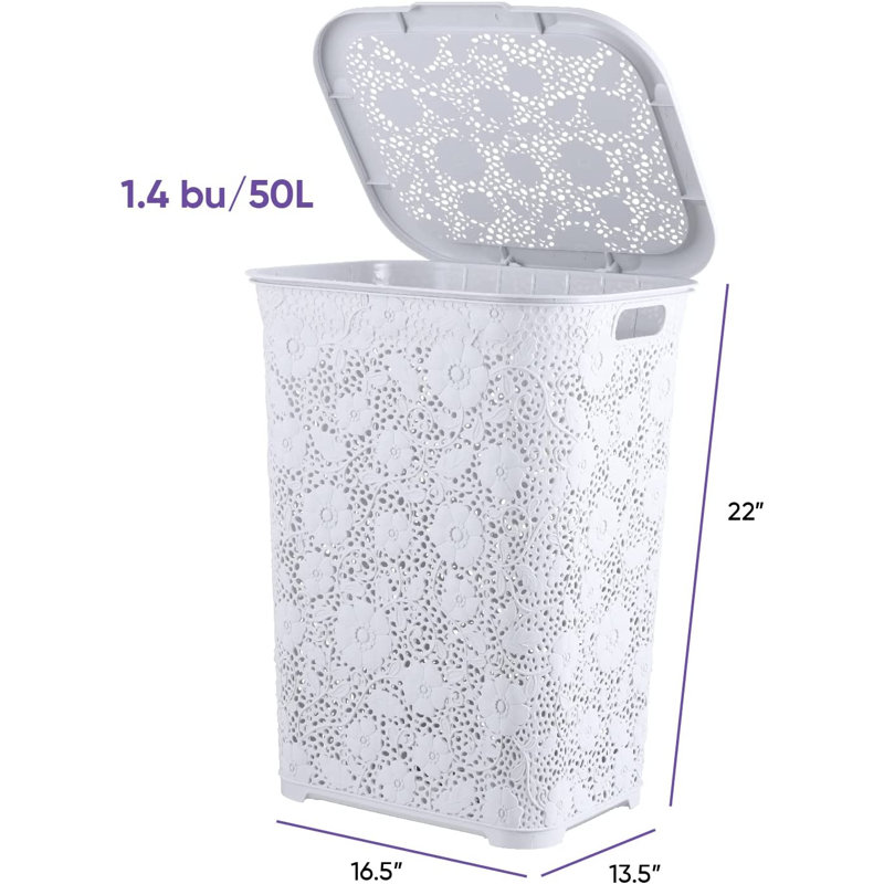Panier à linge décoratif en dentelle, Blanc cassé, H 22 po x l 16,5 po x P 13,5 po