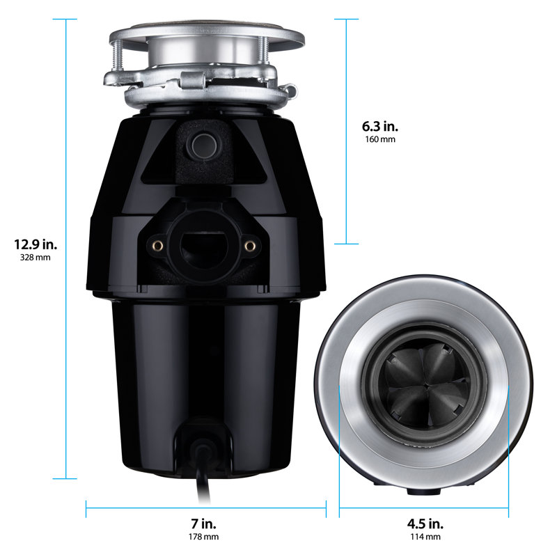 Eco Logic Mid-Duty 1/2 HP Garbage Disposal with Power Cord and Odor Shield, Quiet Continuous Feed Food Waste Disposer