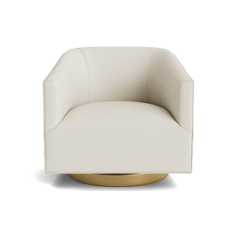 Cooper Full Swivel Leather Chair, Greenwich Performance Leather - Cream, Brushed Brass