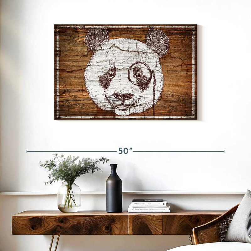 Brampt Panda On Wood, 24" H x 36" W