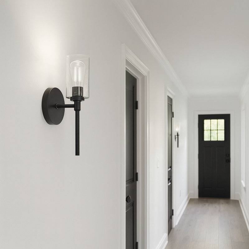 Wexton 1-Light 5.81” Wide Wall Sconce, Matte Black, Clear Bubble
