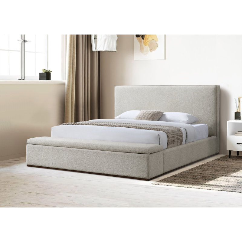 Grand lit en lin beige avec rangement Boxter