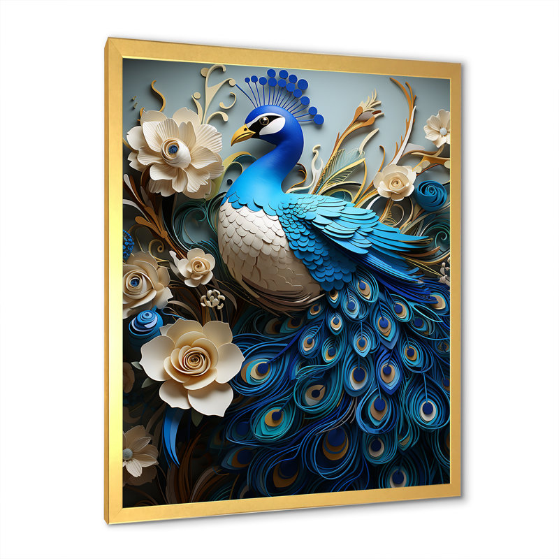 «Flower Peacocks Vibrant Show IV», reproduction sur toile, Cadre photo doré simple, H 32 po x l 24 po x P 1 po