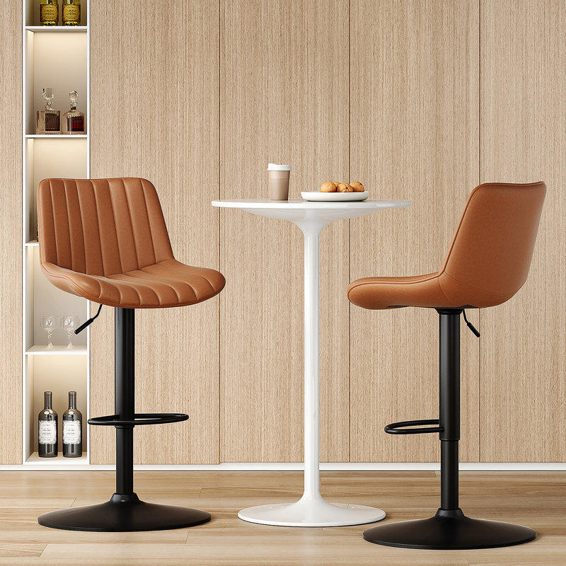 Ensemble de 2 tabourets de bar, tabourets de bar pivotants réglables, tabourets de hauteur de bar avec support pour le dos, chaises de bar à hauteur de comptoir en similicuir pour îlot de cuisine rustique, brun