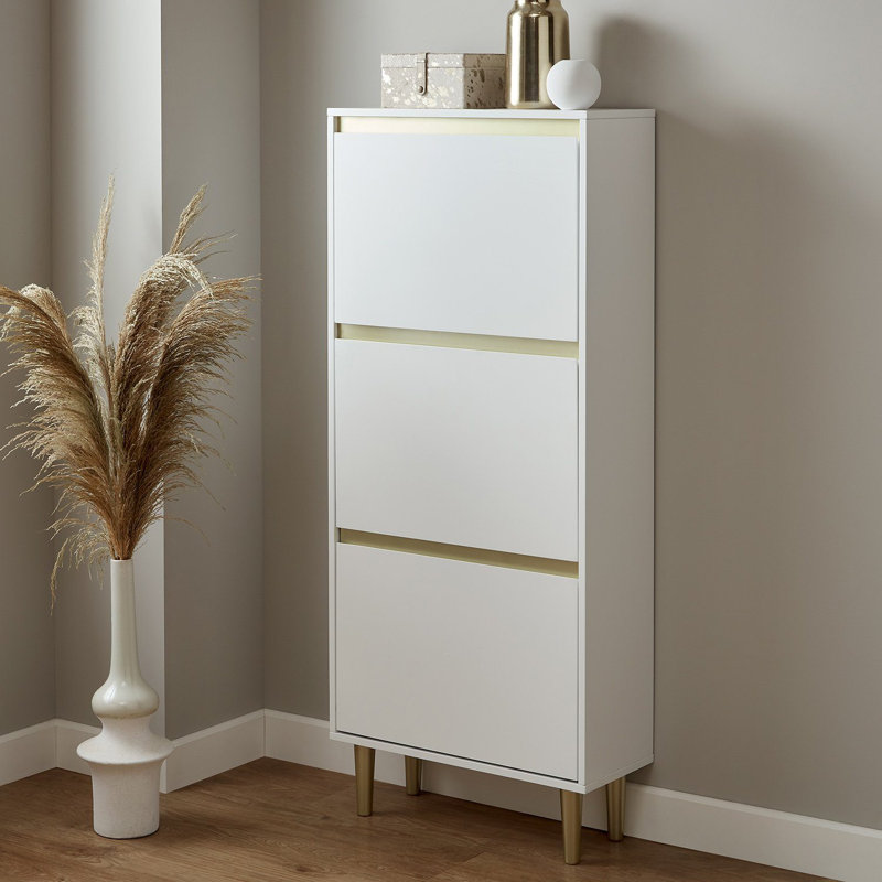 Iliana Flip Down Shoe Storage, Gold/White