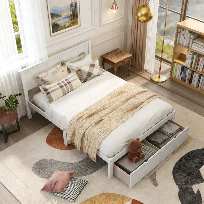 Full Size Platform Bed with Under-bed Drawers
