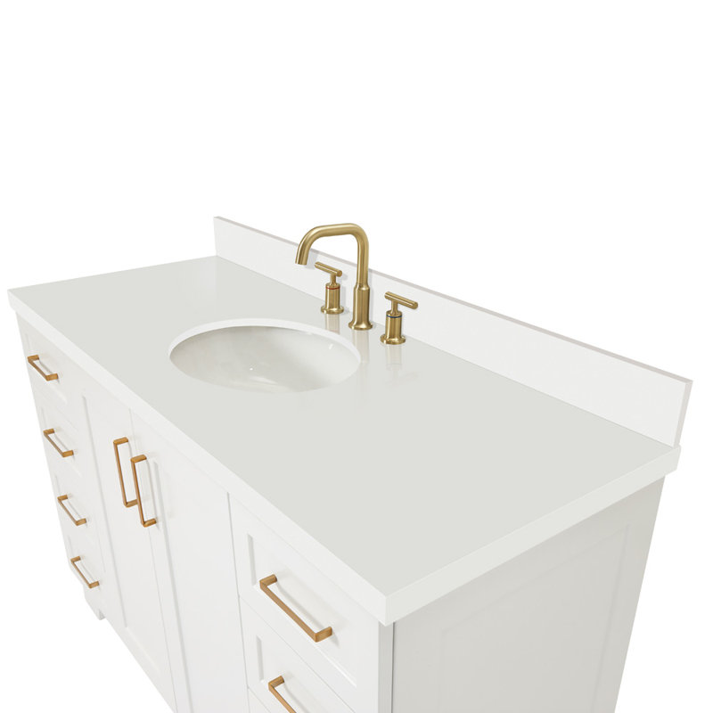 61 IN.  Single Bathroom Vanity, White, Oval, White Quartz