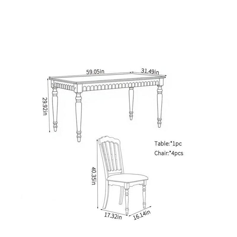 Ensembles de table de salle à manger simples et élégants, 5 Pieces: Table, 4 Chairs