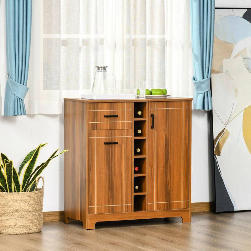 Buffet armoire à vin - 6 bouteilles, tiroir, porte-verres, rangement pour bouteilles brunes avec tiroir et porte-bouteilles