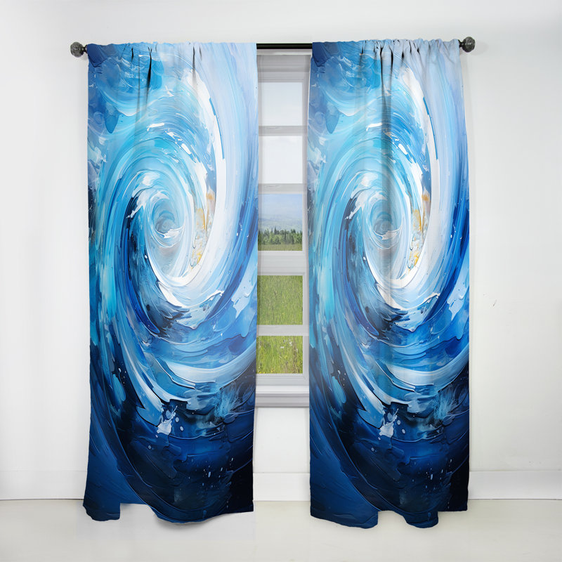 Rideau en velours bleu - tourbillon bleu - Spirale II - obscurcissant - 1 panneau, L 52 po x L 120 po