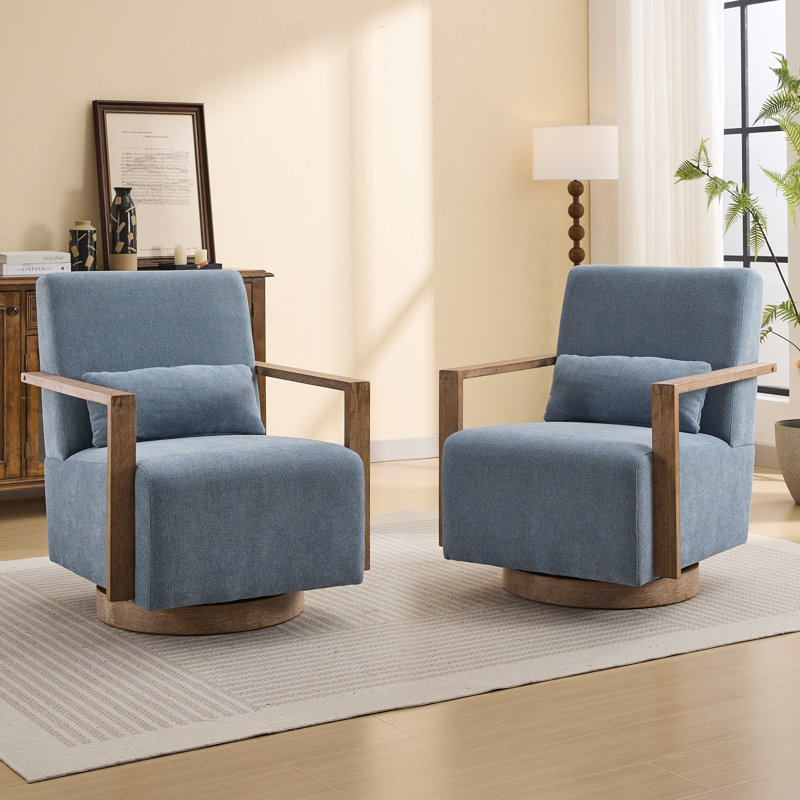 Ensemble de 2 fauteuils pivotants rembourrés Alfe, Polyester bleu pâle