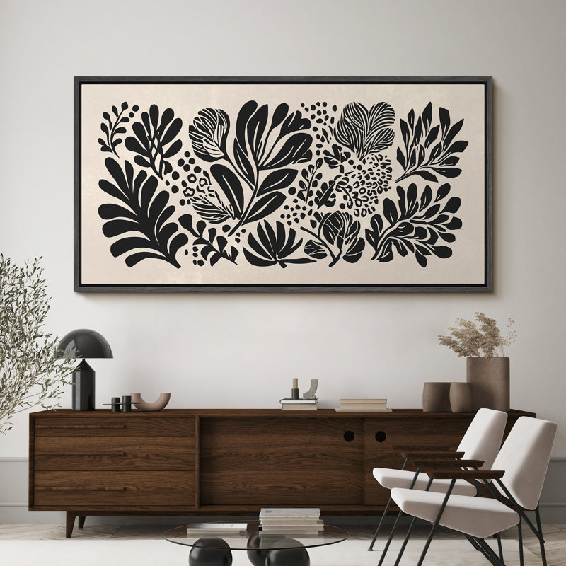Grande impression sur toile encadrée, reproduction florale abstraite pour un décor minimaliste moderne, Noir