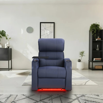 Reclining Sofa Electricity Chair Top Grain Leather Movie Chair Gaming Seat With Tray Table USB Charging Cup Holders Blue